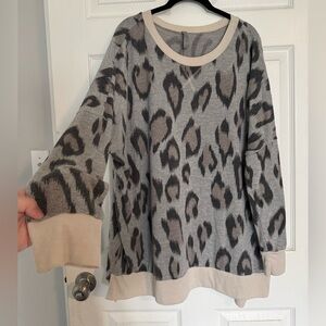 Honeyme Cream and Gray Animal Print Sweater
